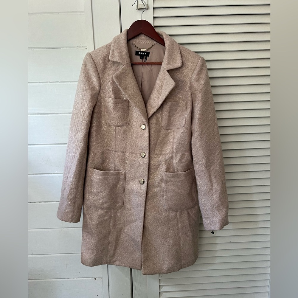 Dkny over coat size 14 polyester and machine washable pink